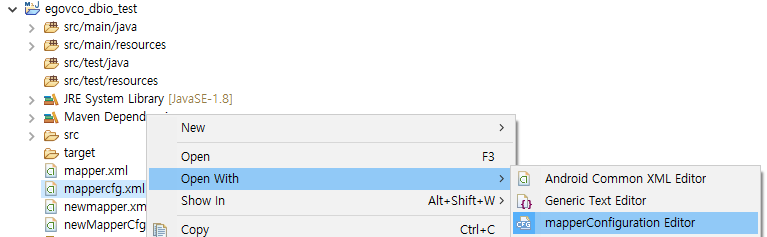 Mapper Configuration Editor로 자동으로 열리지 않을 경우