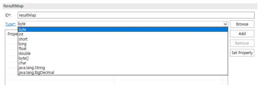 Mapper Editor의 ResultMap 작성화면