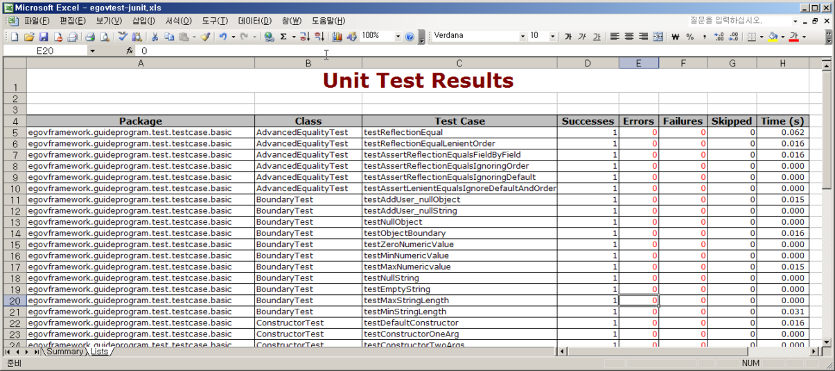 디폴트 TestCase Lists 화면