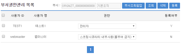 부서권한목록 조회