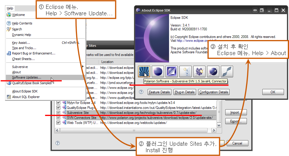 Subversice Eclipse IDE 플러그인 버전 확인과 업데이트